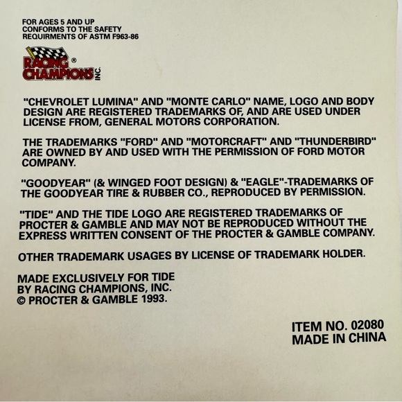 New In Pkg, Vtg 1993 NASCAR Tide Racing Team Collector’s Edition 3-Pk Mini Cars - Picture 8 of 8